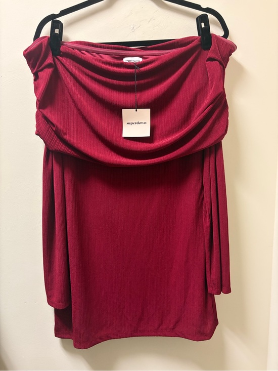 superdown Dresses & Skirts - Revolve Superdown Marks Mini Dress Burgundy Draped Off-Shoulder Dress NWT Size L